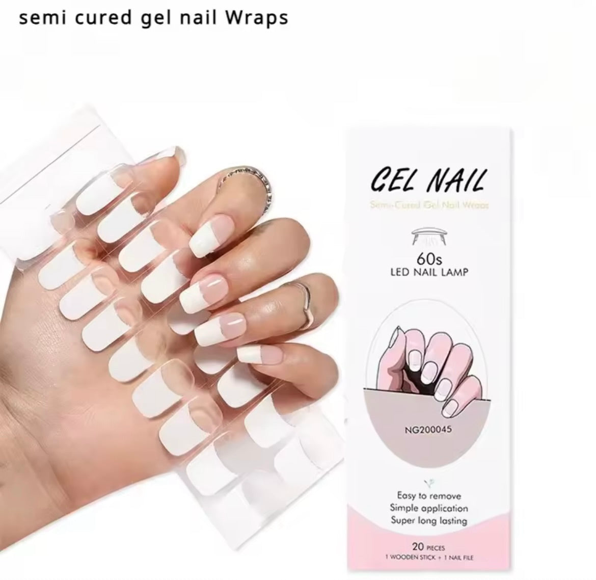 French Tip (Glitter line ) Semicured Gel Nail Stickers Kit