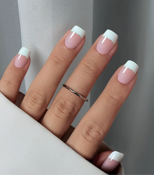 French Tip (Glitter line ) Semicured Gel Nail Stickers Kit