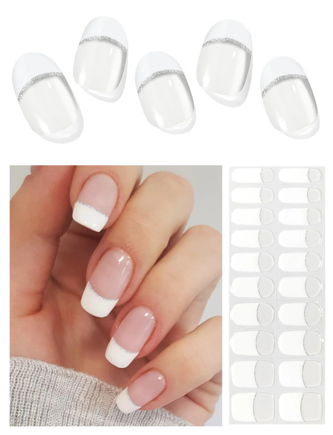 French Tip (Glitter line ) Semicured Gel Nail Stickers Kit
