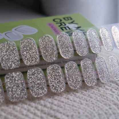 Silver Sparkly Sequins Semicured Gel Nail Stickers Kit